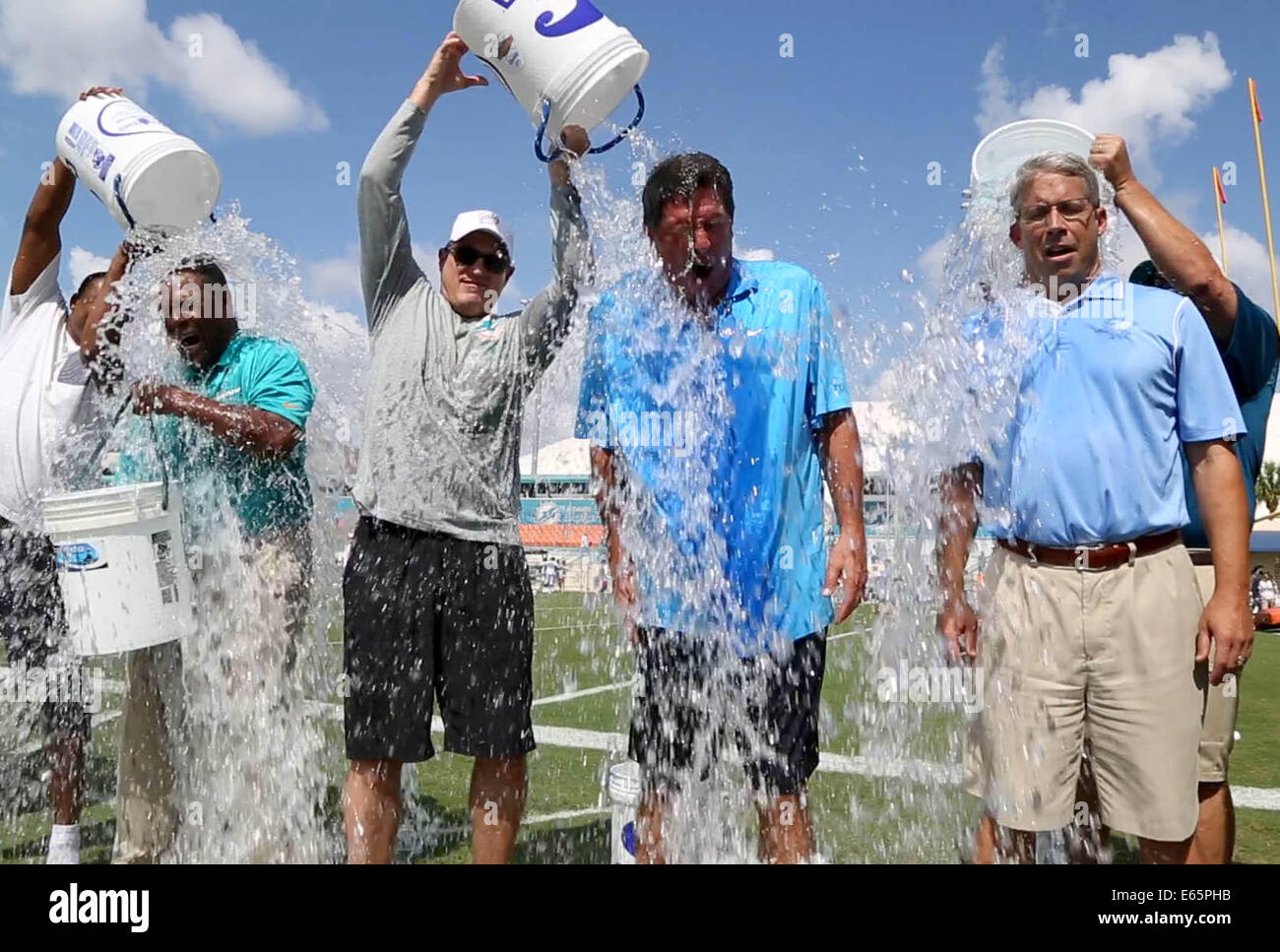 Miami Dolphins General manager, Jeff Ireland. Jimmy Buffett, Stephen M Ross  and head coach Tony Sparano The Miami Dolphins Stock Photo - Alamy