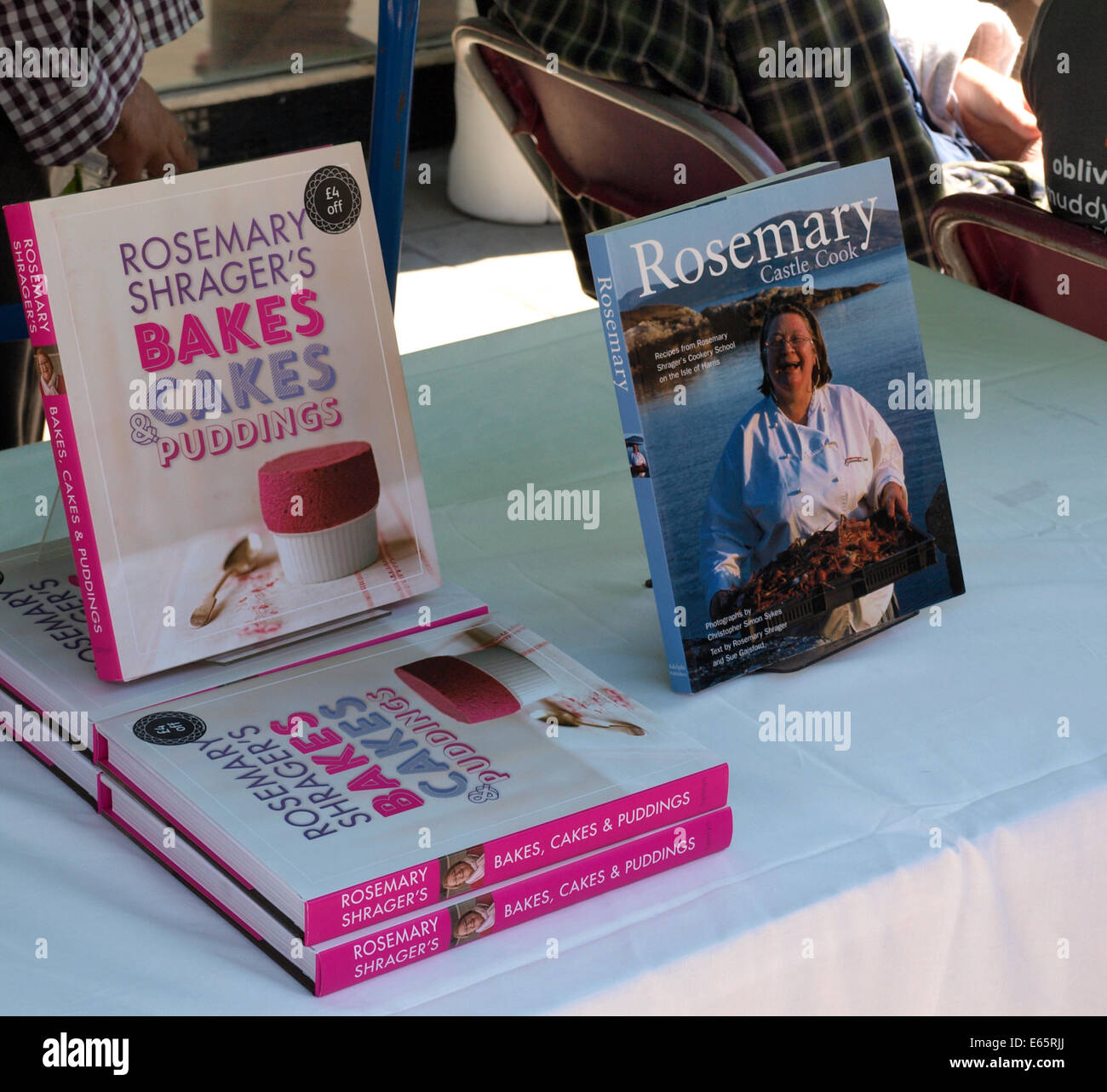 Rosemary Shrager's cookery books for sale at Worcester Foodie Festival where Rosemary was giving a cookery demonstration. Stock Photo