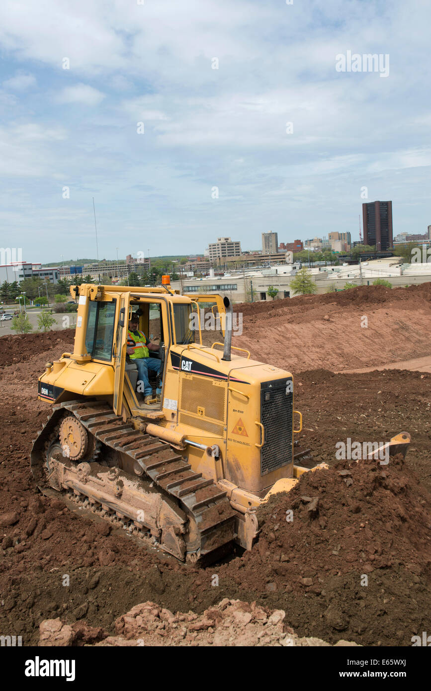 Bulldozer working  on I-95 New Haven Harbor Crossing Project re-use pile.  5/13/14 Stock Photo