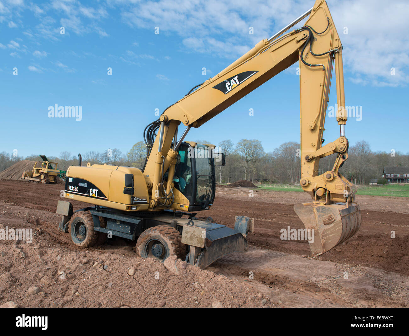 Trackhoe at the training facility for Local 478 Operating Engineer Training facility in Meriden, Connecticut. Stock Photo