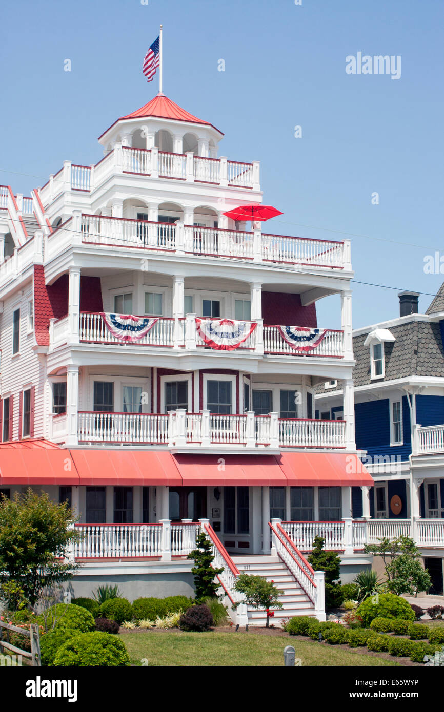 Colorful Victorian homes line Beach Avenue in Cape May, New Jersey