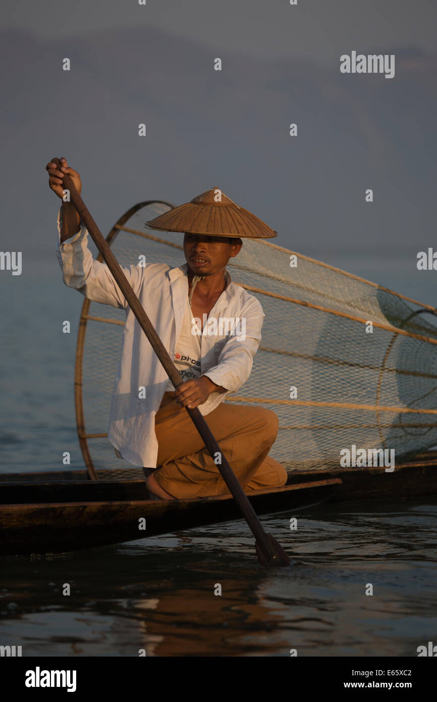 A legrowing fisherman at Inle Lake, Burma Stock Photo Alamy