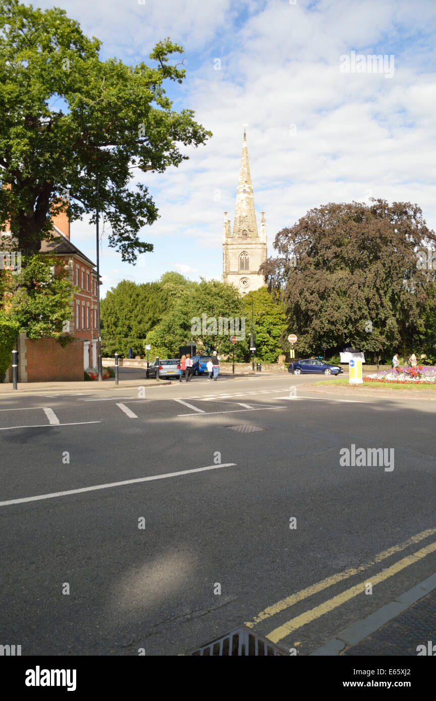 Distant view of Saint Nicholas Church in Warwick Stock Photo