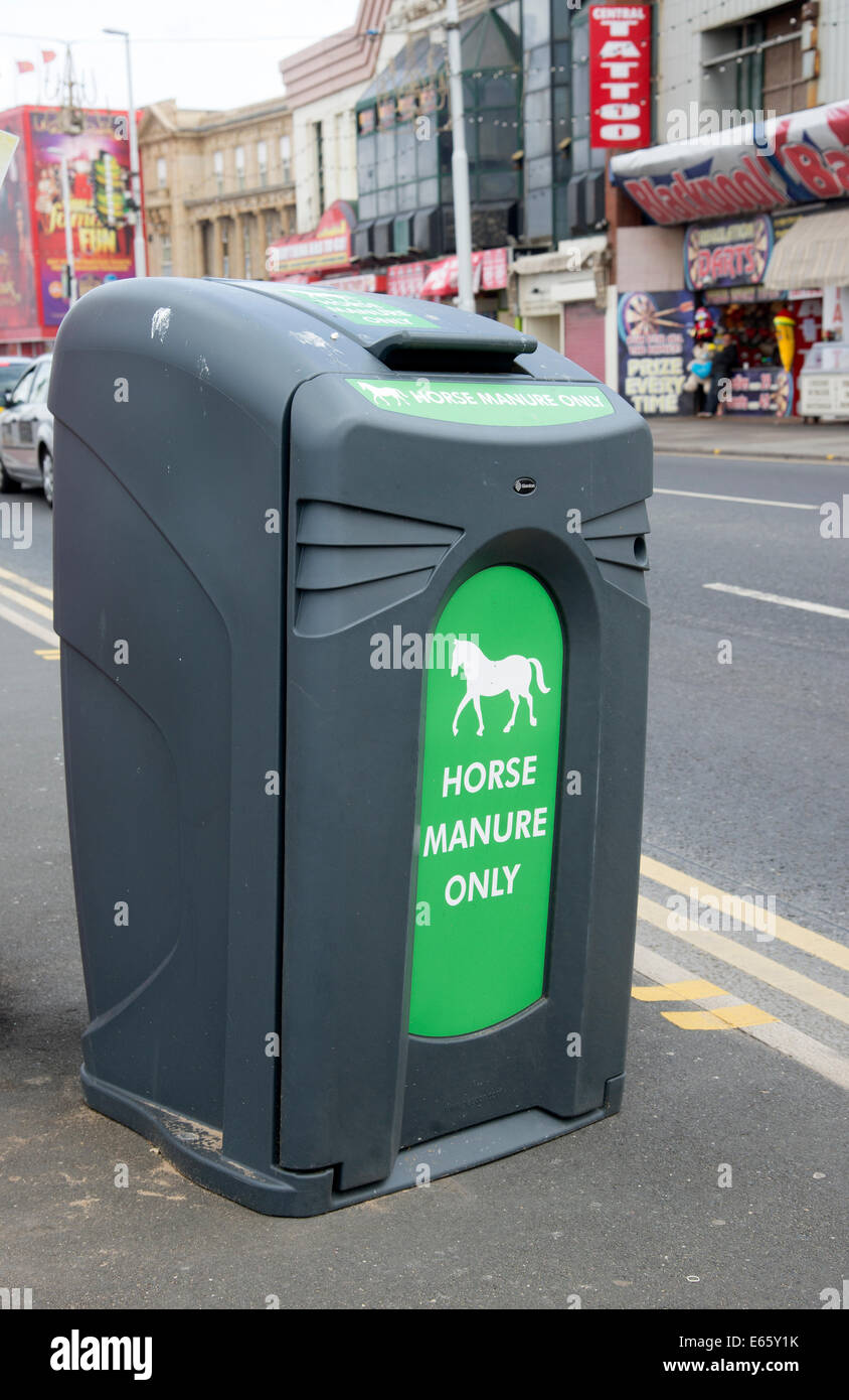 Roadside bin for horse manure on the seafront Blackpool Lancashire UK