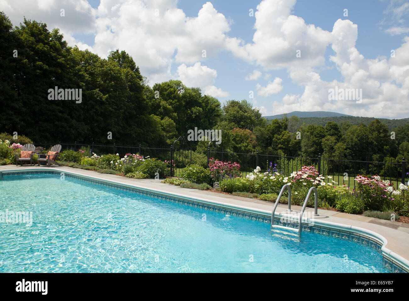 Swimming pool with a superb view of the Taconic mountains from