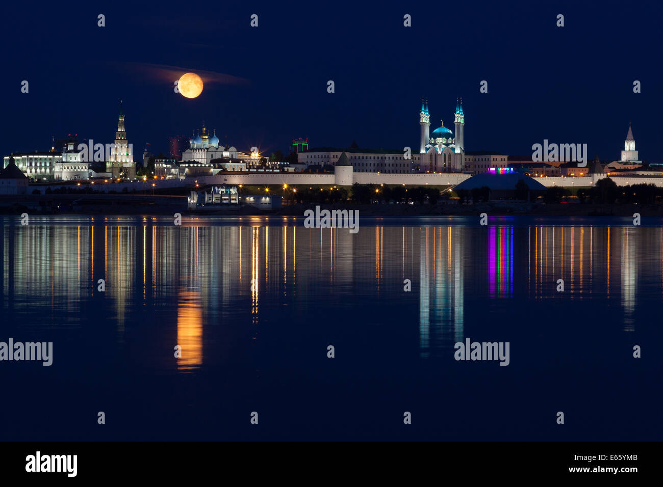 Night panorama of the Kazan. Kazan, Russia is the capital of 2015 World Aquatics Championships. Stock Photo
