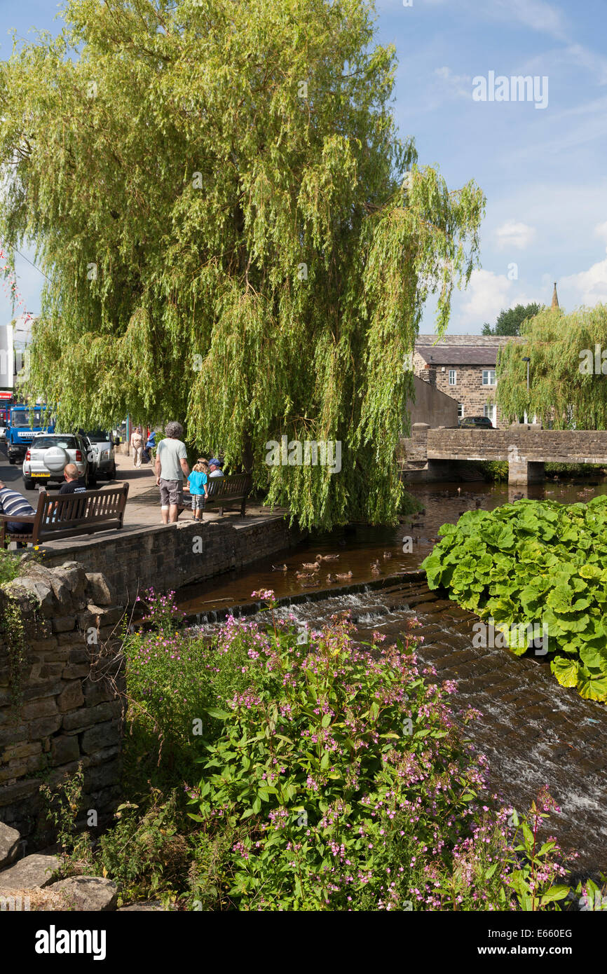 Stream running through the town centre, Silsden, West Yorkshire Stock Photo