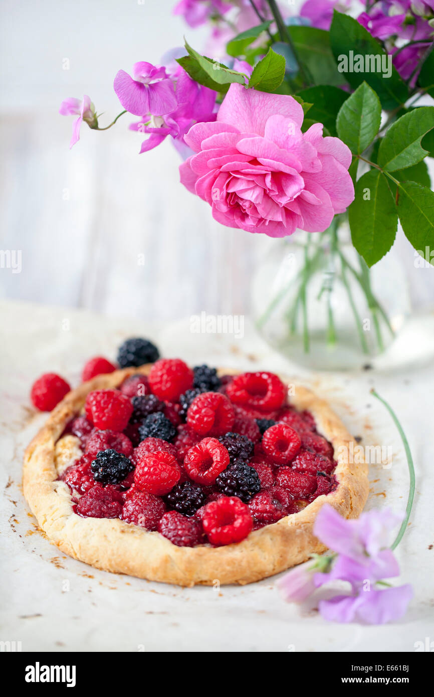 Raspberry and blackberry tart Stock Photo Alamy