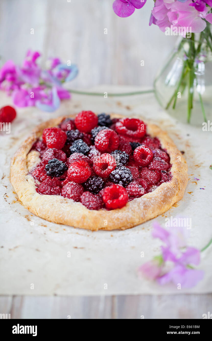 Raspberry and blackberry tart Stock Photo Alamy