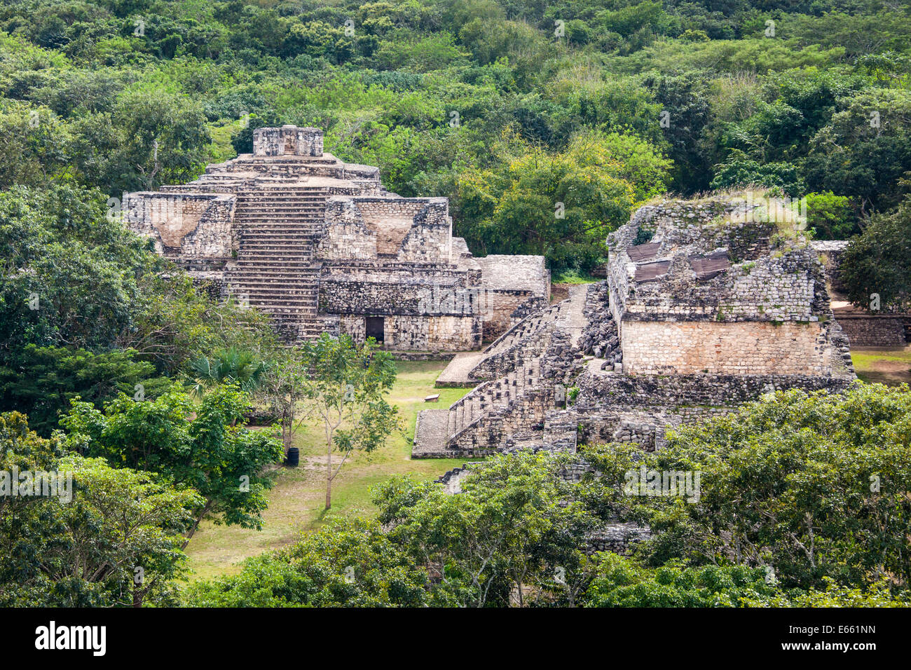 The Oval Palace as seen from atop the Acropolis at Ek Balam, Yucatan, Mexico. Stock Photo