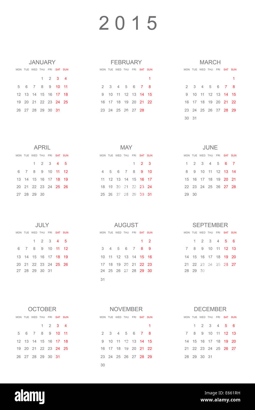 Calendar 2015 with simple design hi-res stock photography and images - Page  3 - Alamy, image size:866x1390