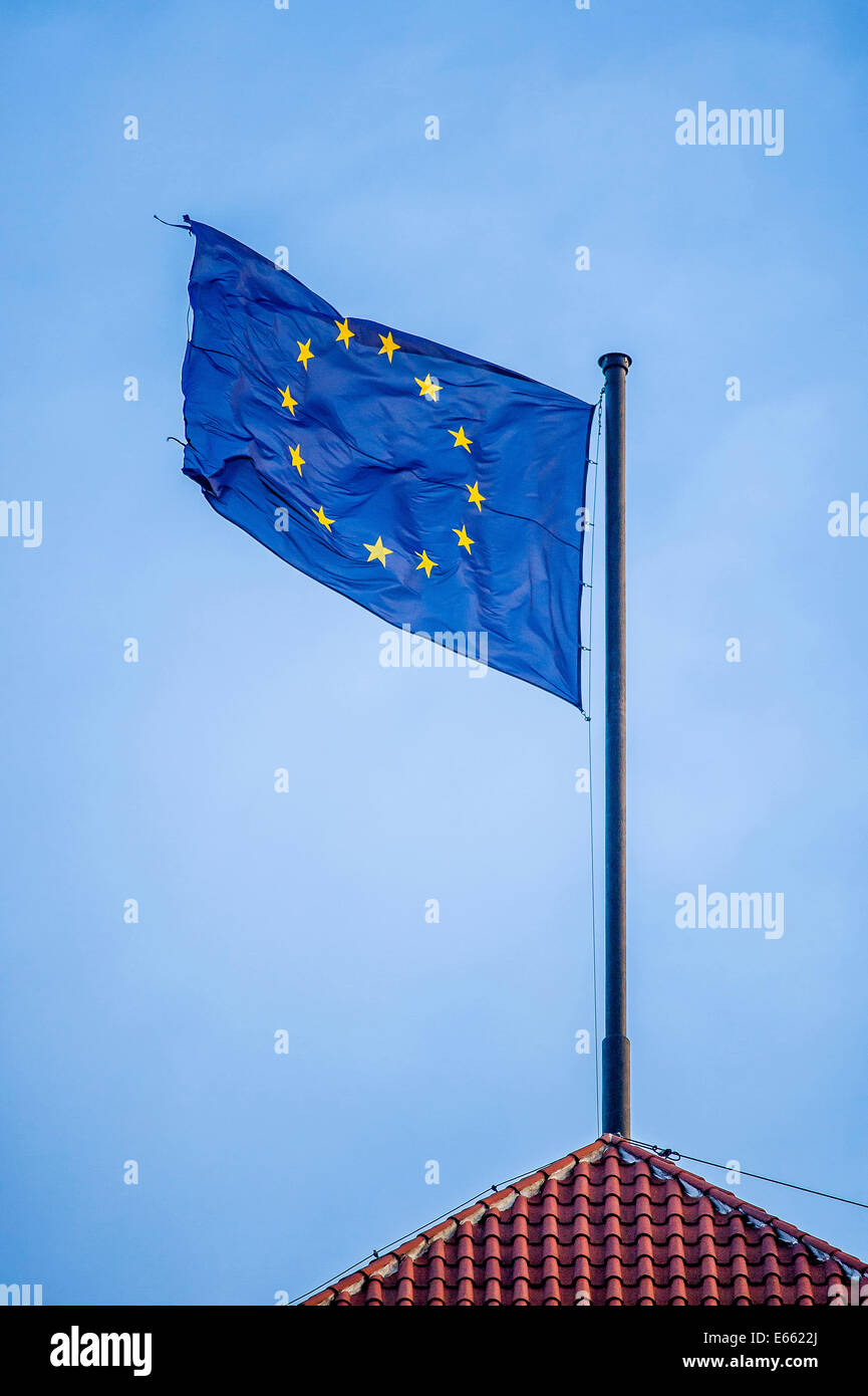 flying flag of EU Stock Photo