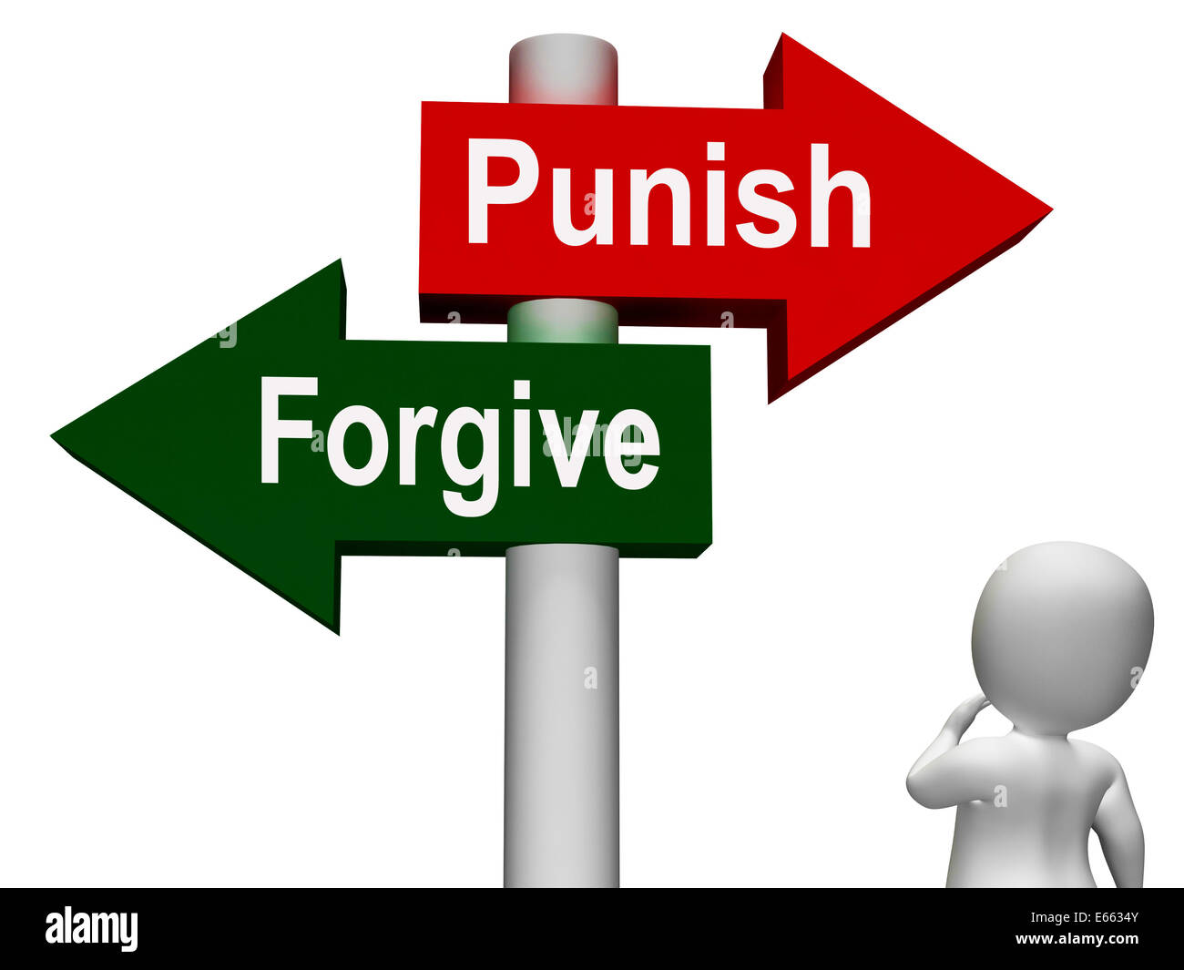 Punish Forgive Signpost Showing Punishment or Forgiveness Stock Photo