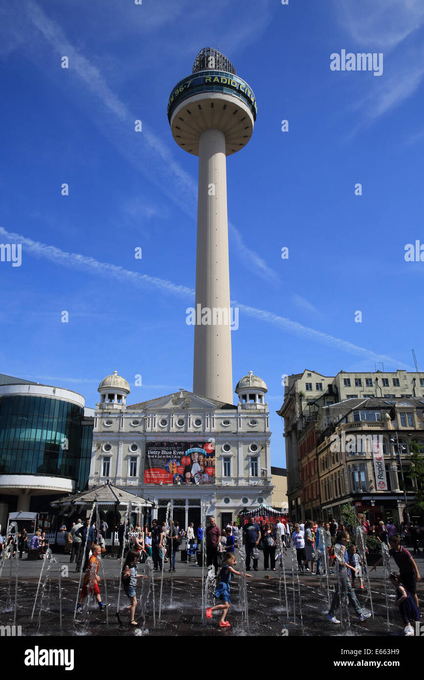 Radio City Tower, from busy shopping area Williamson Square, in Liverpool, on Merseyside, NW England, UK Stock Photo