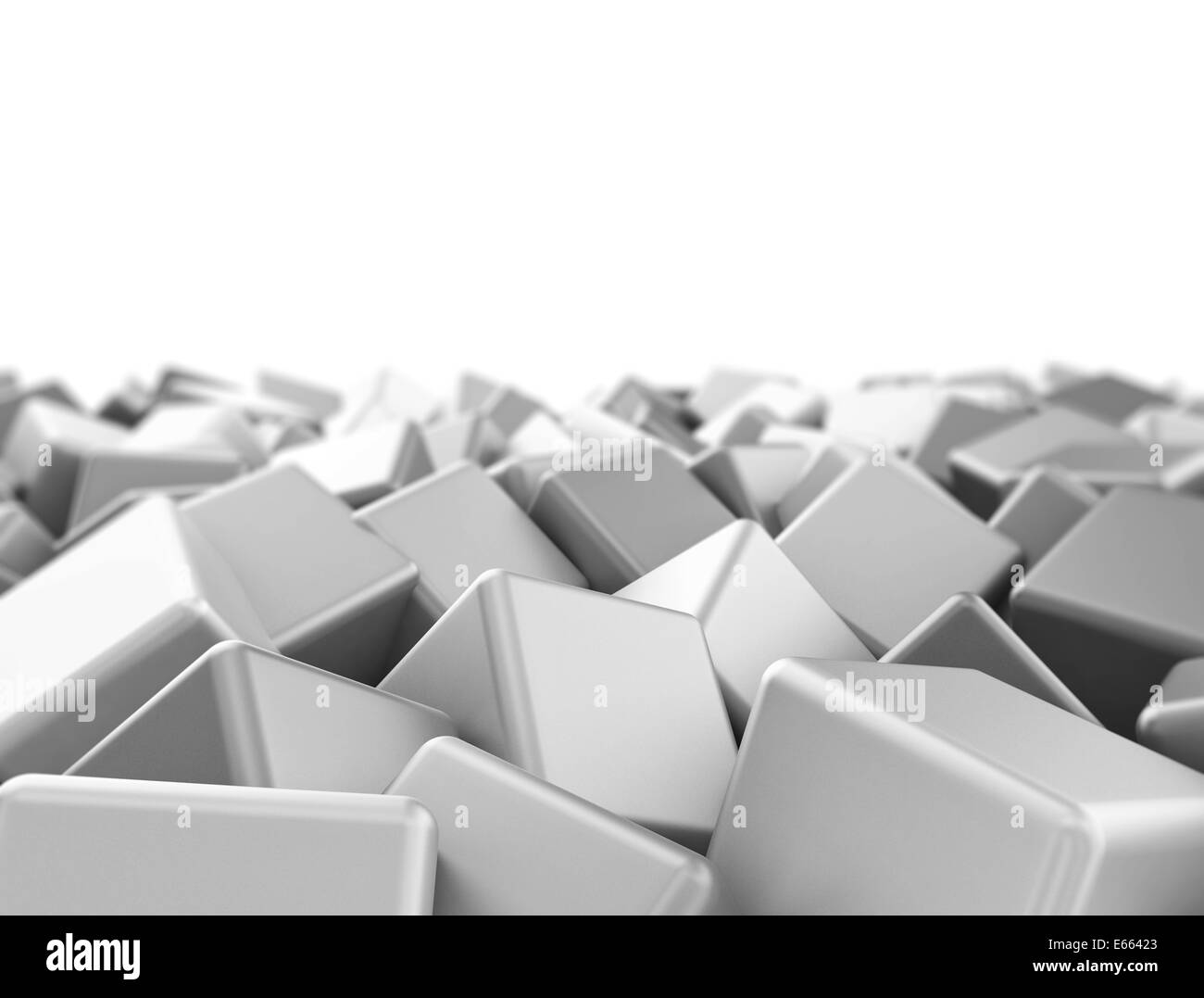 Abstract cluster of metal cubes isolated on white background Stock Photo