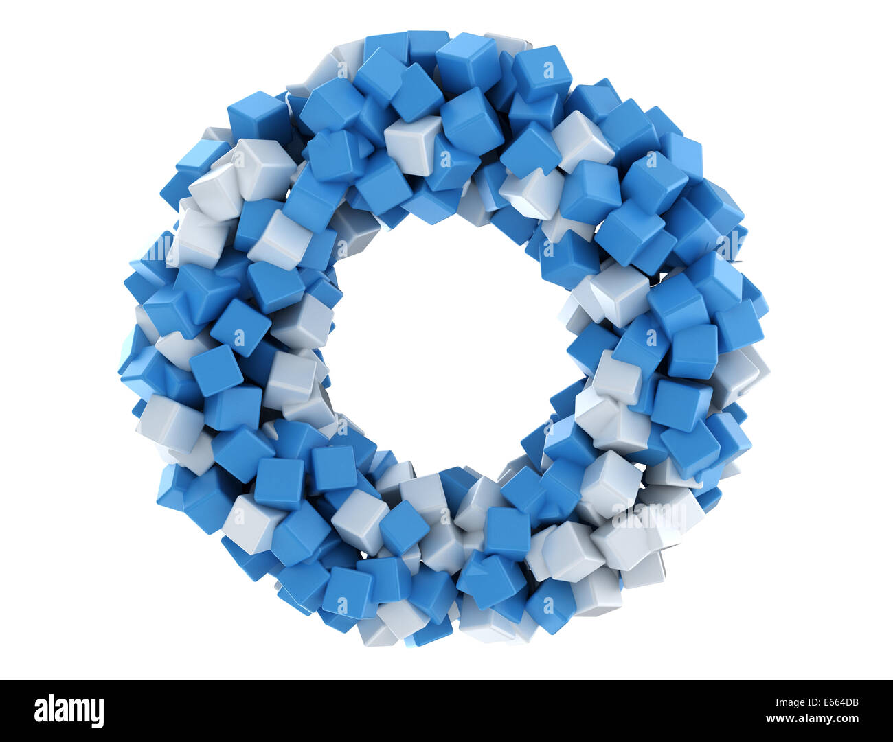 Abstract circle created with blue and white 3d cubes Stock Photo