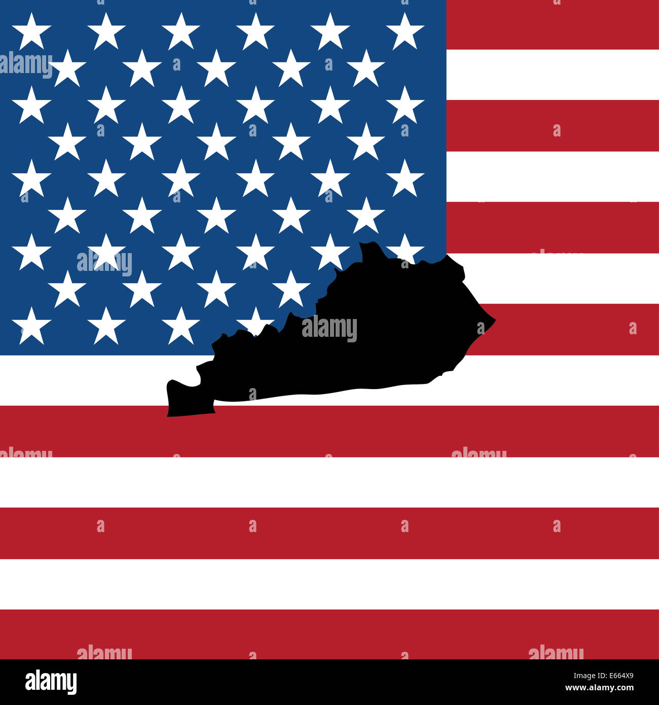 The shape of the state of xxxxxxxxxxx with the American Flag in the Background Stock Photo