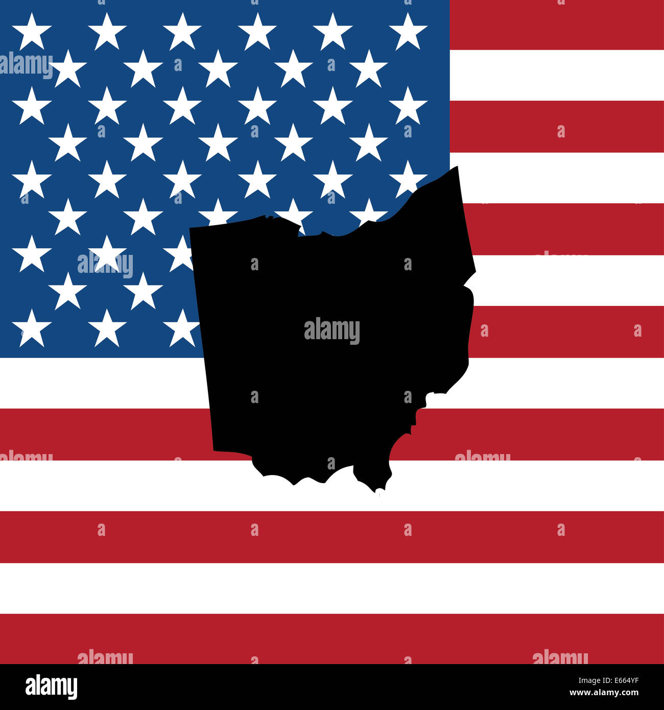 The shape of the state of xxxxxxxxxxx with the American Flag in the Background Stock Photo
