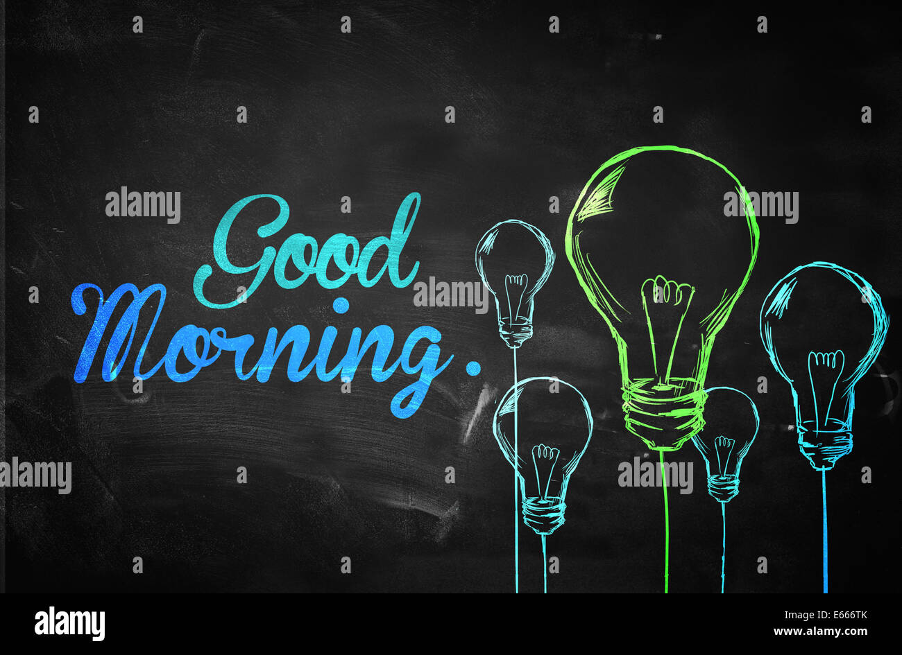Good Morning Bulbs Blackboard Sketch Drawing Art Stock Photo - Alamy