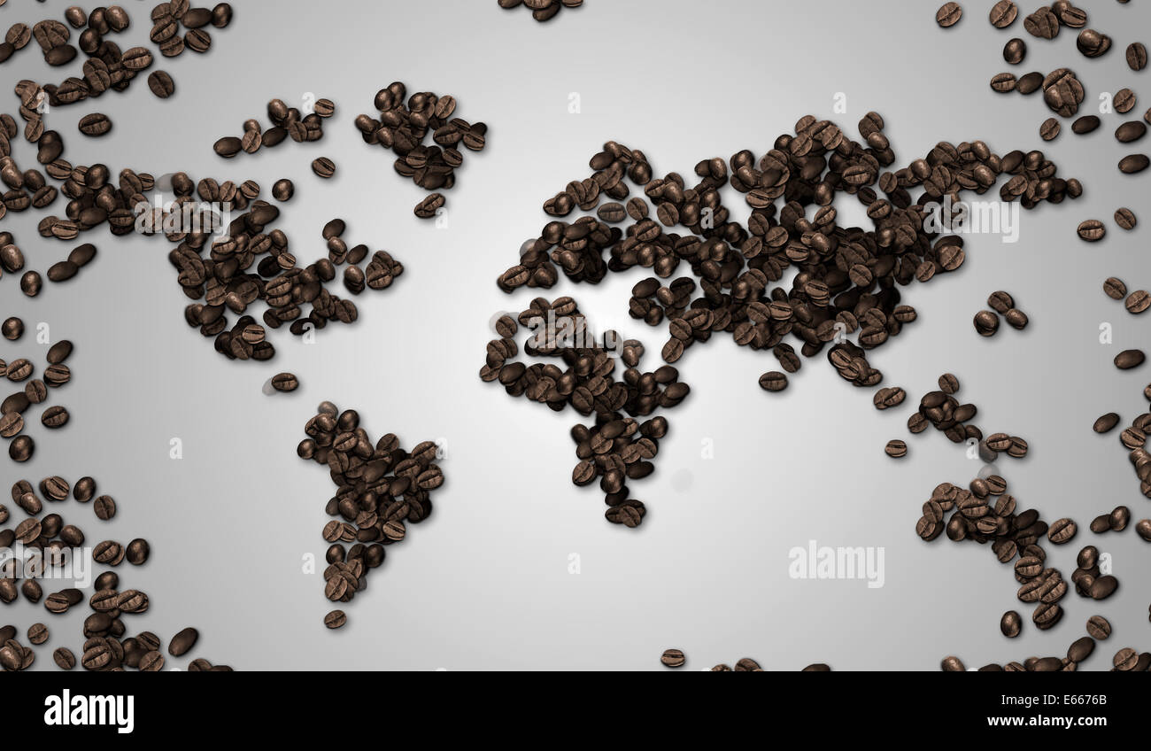 World map Coffee Bean on White Paper Stock Photo