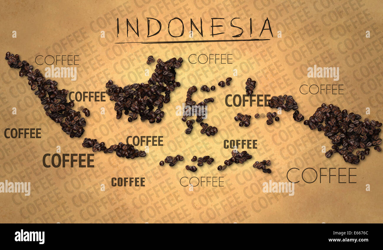 Indonesia map Coffee Bean producer on Old Paper Stock Photo