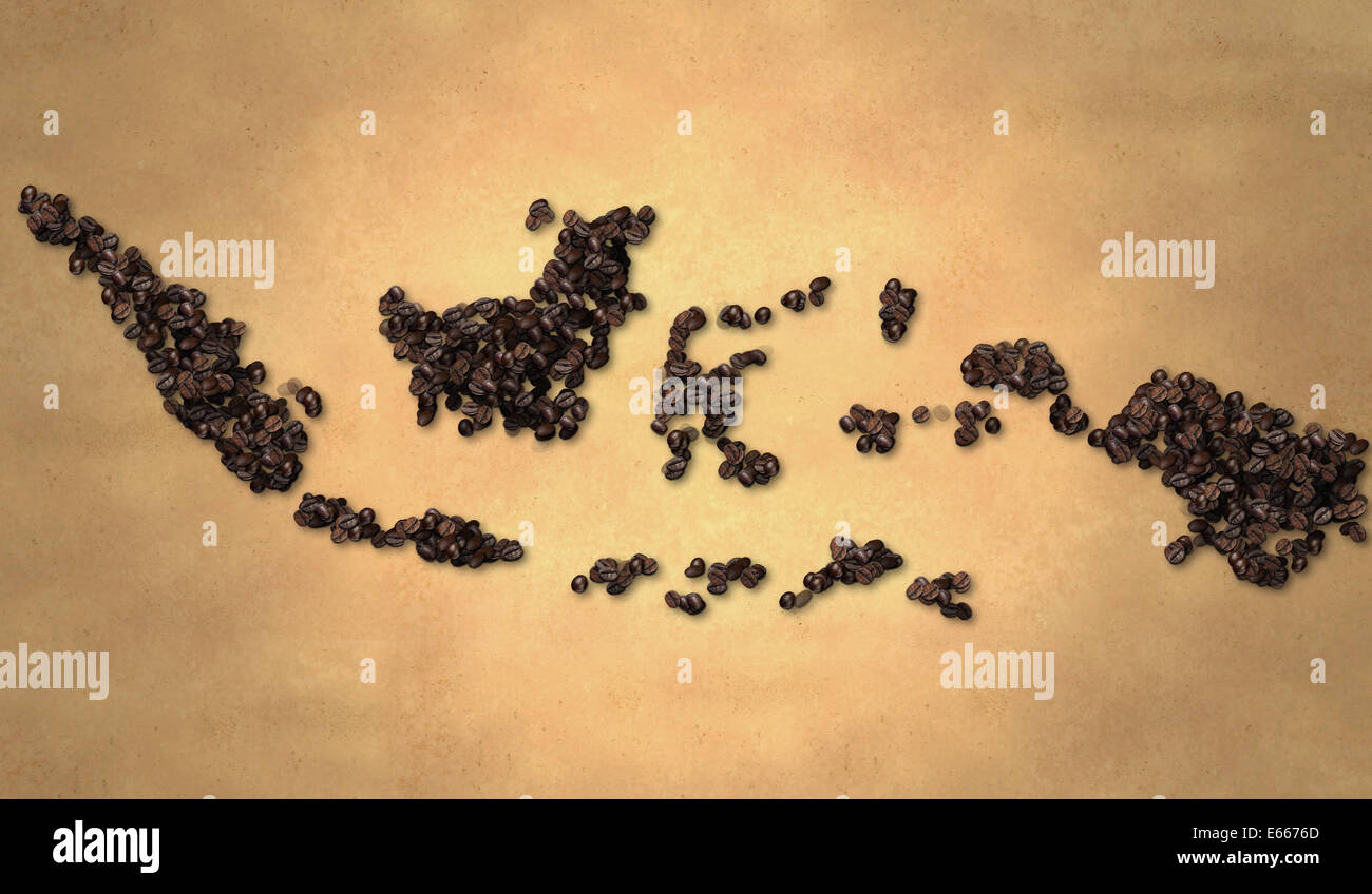 Indonesia map Coffee Bean on Old Paper Stock Photo