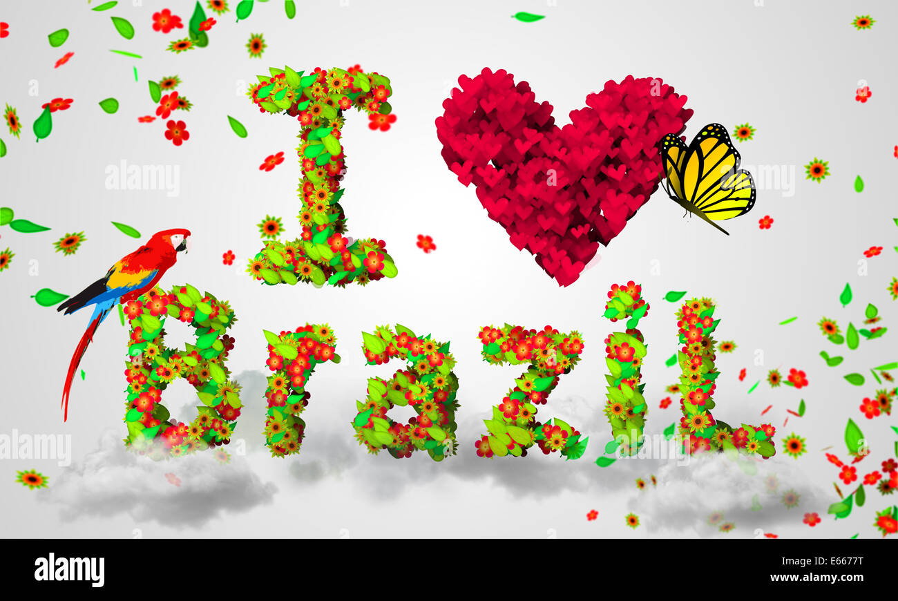 I Love Brazil Leaves Particles 3d Nature Art Text Stock Photo