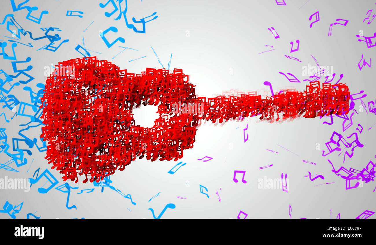 Guitar Musical Note Particles 3D Art Paper Stock Photo