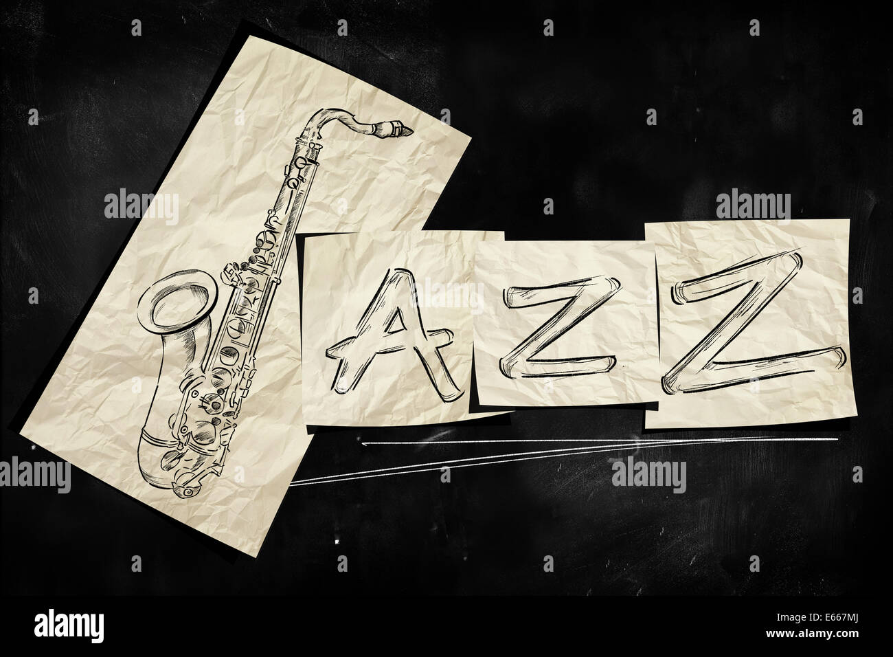 Jazz art paper on blackboard music background Stock Photo
