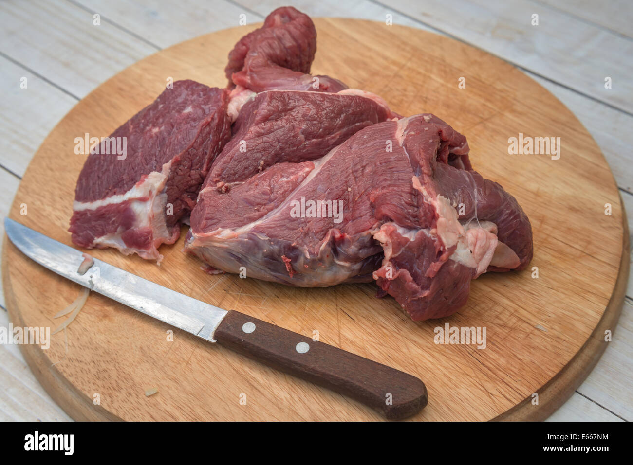 beef piece on board closeup Stock Photo
