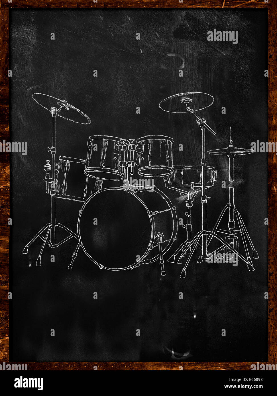 Drum Chalk Sketch on Blackboard Stock Photo