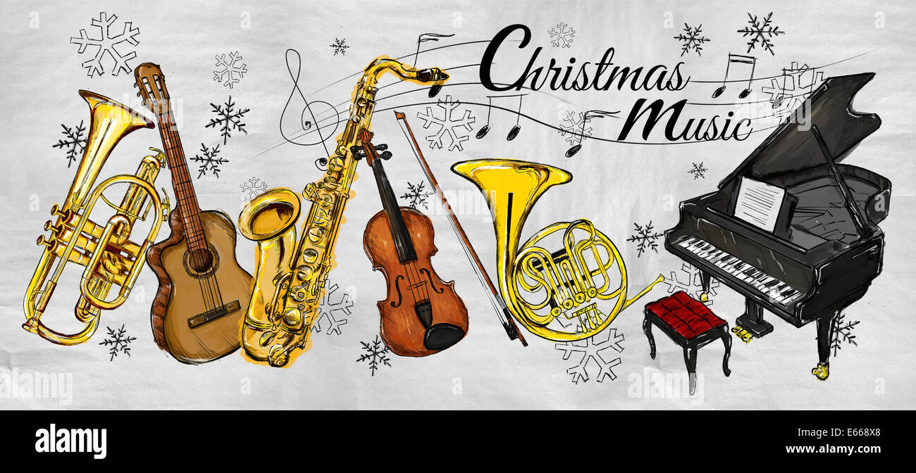 Christmas Music Instruments Painting Stock Photo Alamy Christmas Instruments