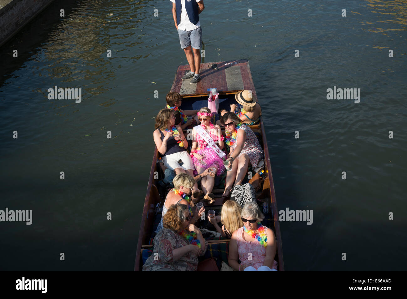 Bride to be in punt on Cam river, Cambridge, England, UK Stock Photo