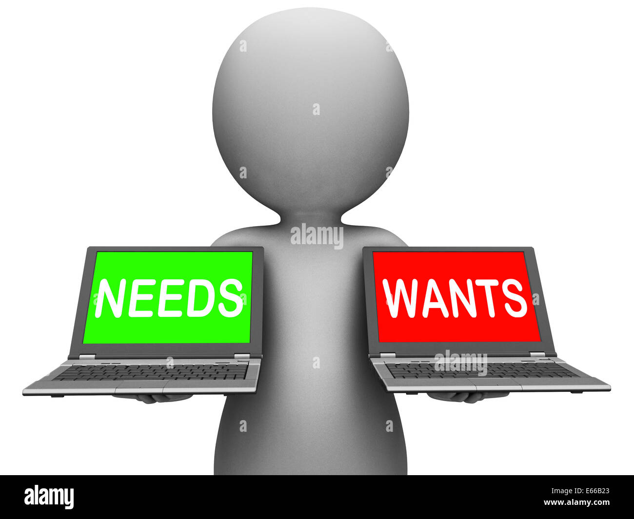 Wants Needs Laptops Showing Materialism Want Need Stock Photo