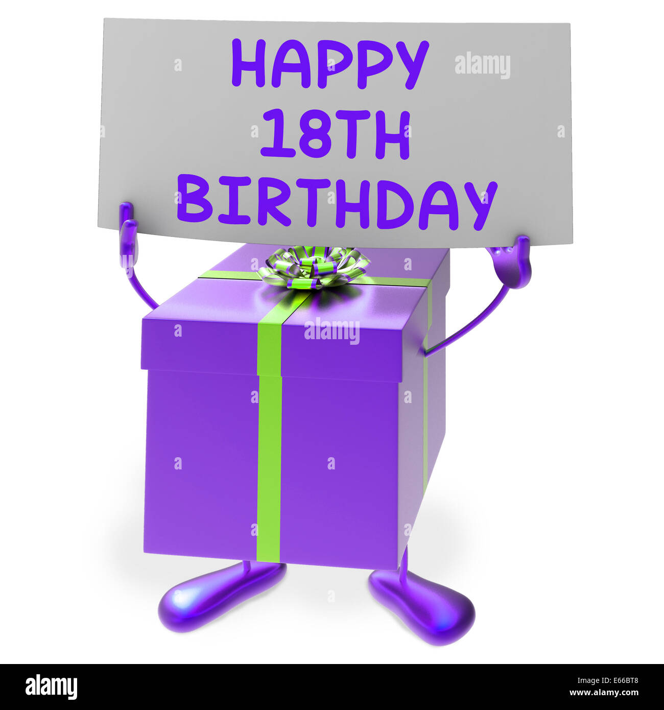 Happy 18th Birthday Sign and Gift Showing Eighteenth Party Stock Photo