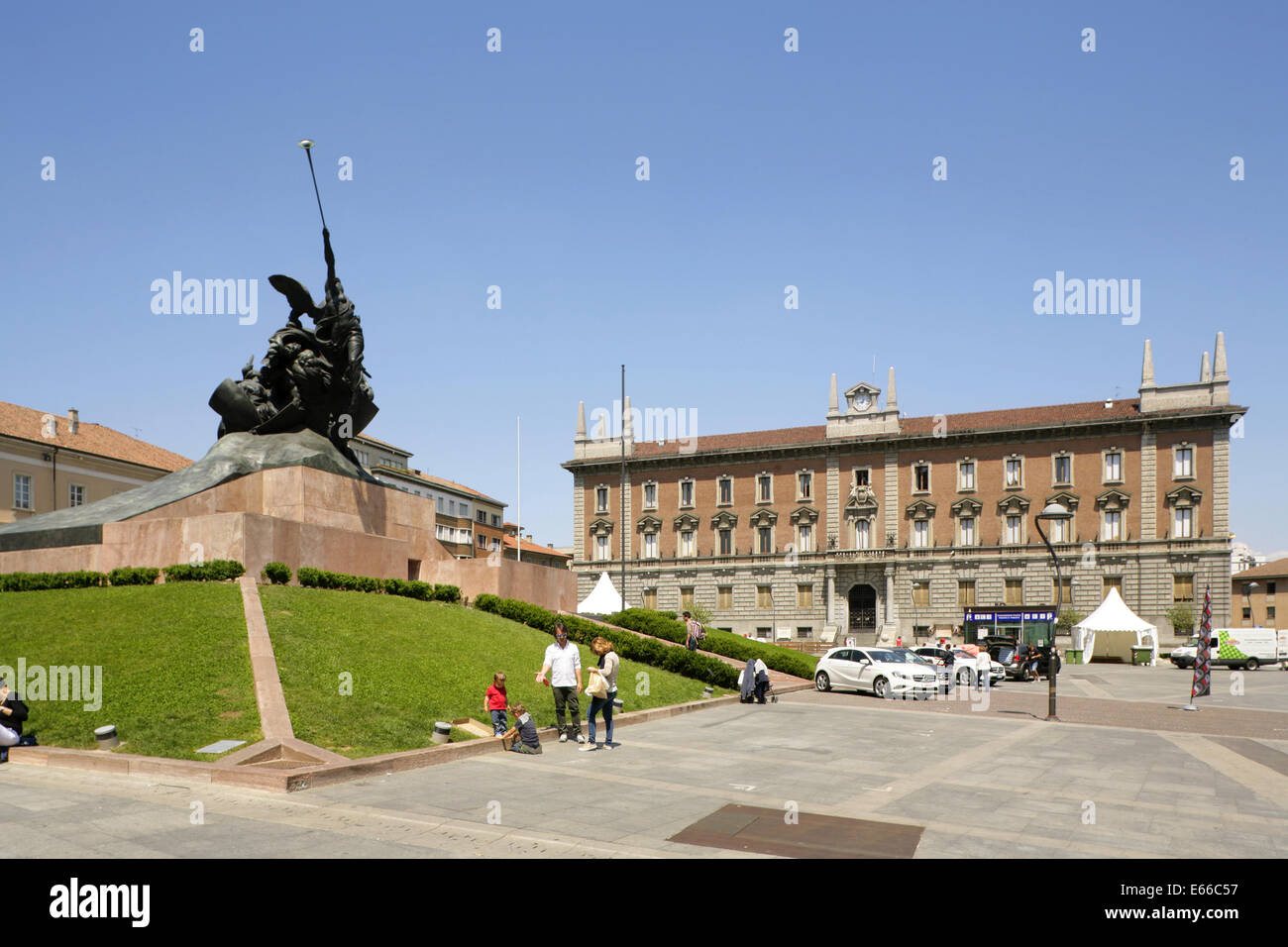 Piazza Trento e Trieste, Monza, Italy, with the Comune di Monza building in the background. Stock Photo