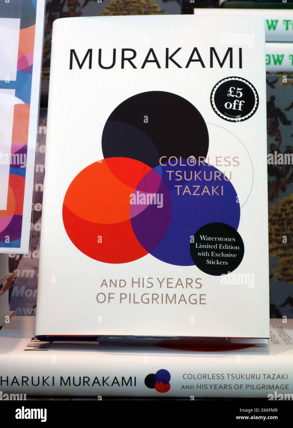 Colorless Tsukuru Tazaki and His Years of Pilgrimage by Haruki Murakami in London bookshop window Stock Photo