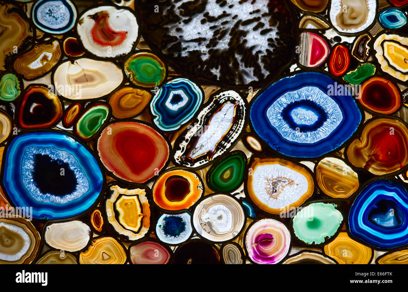 Translucent mosaic made with slices of agate stone Stock Photo