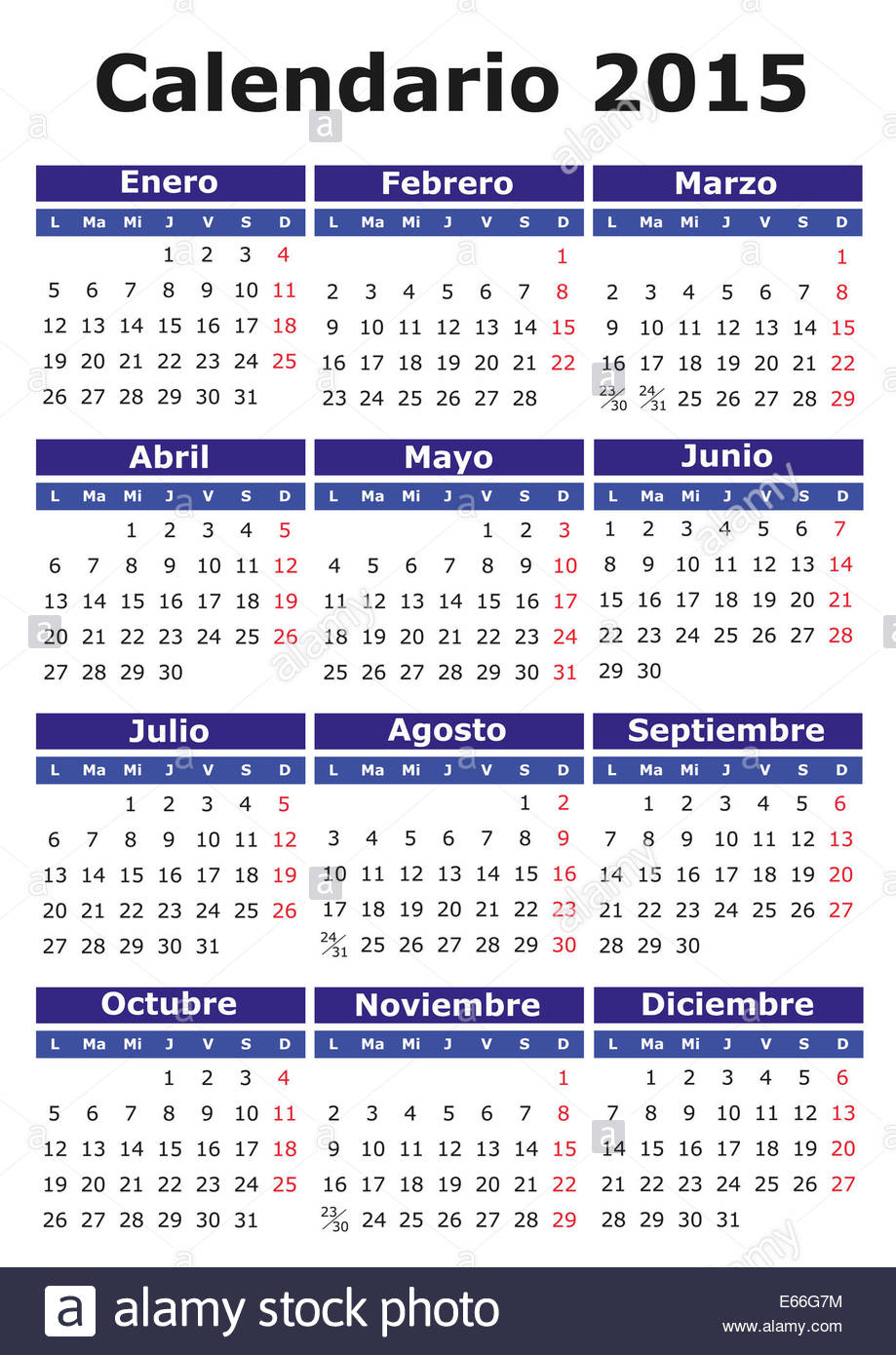 2015 Vector Calendar In Spanish Easy For Edit And Apply Calendario Stock Photo Alamy calendario 2015