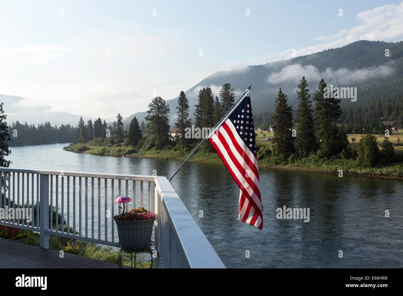 Scenic Clark Fork River view from Home in rural Montana, USA Stock Photo