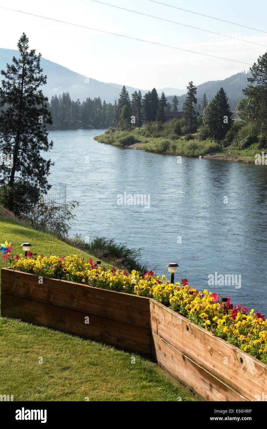 Scenic Clark Fork River view from Home in rural Montana, USA Stock