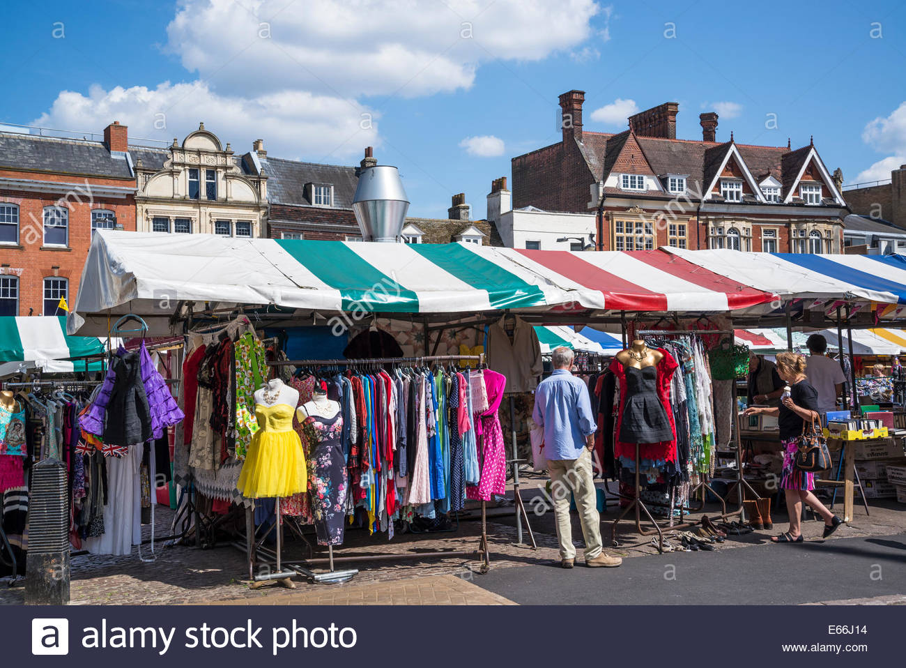 Clothes Stall at Market Square, Cambridge, England, UK Stock Photo ...