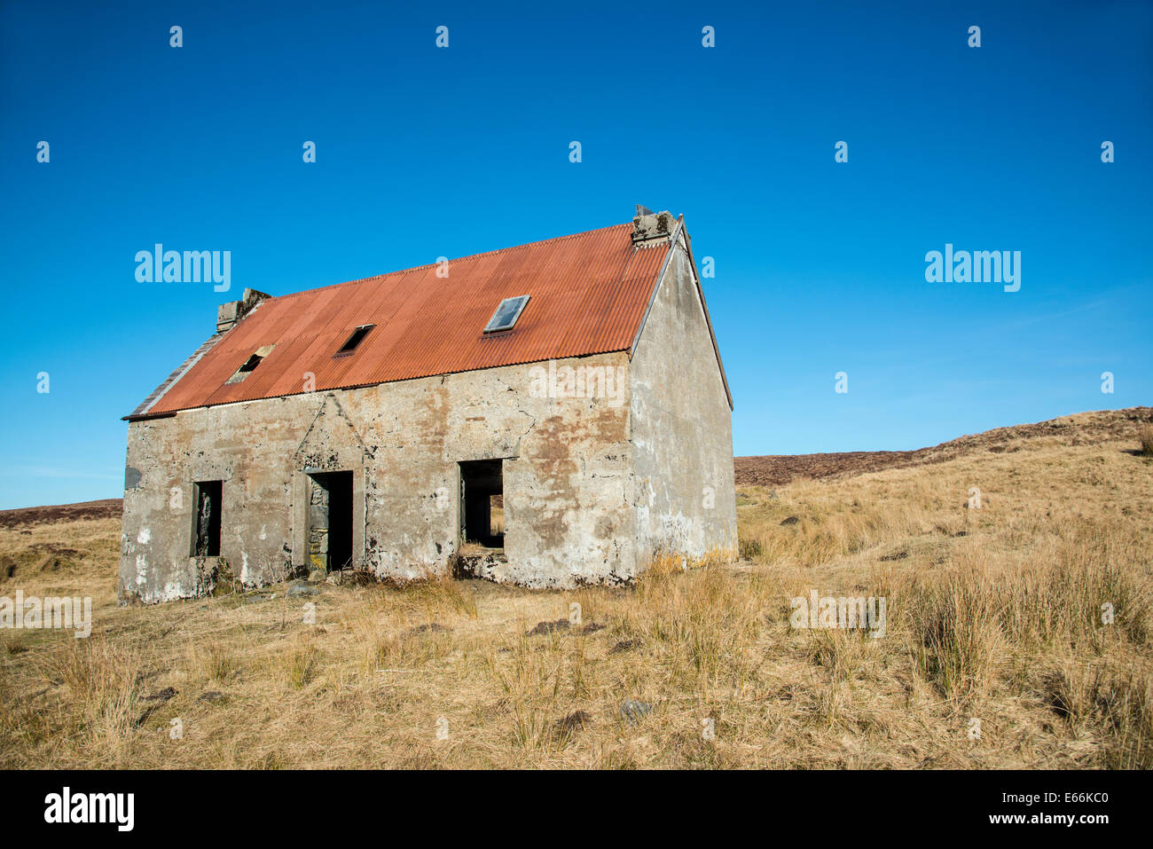 On the Road to Dundonnell, you will pass this derelict hoose. Stock Photo