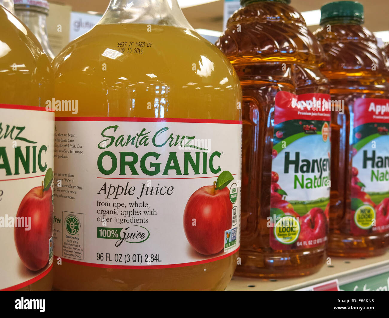 Bottle of Organic Apple Juices, Smith's Food and Drug Store in Great Falls, Montana, USA Stock Photo