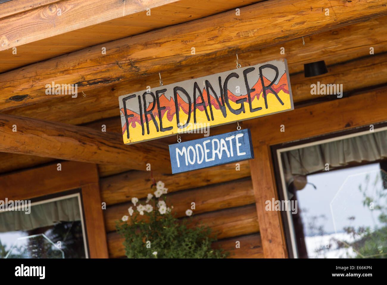 Moderate Fire Danger Status Sign, Montana, USA Stock Photo