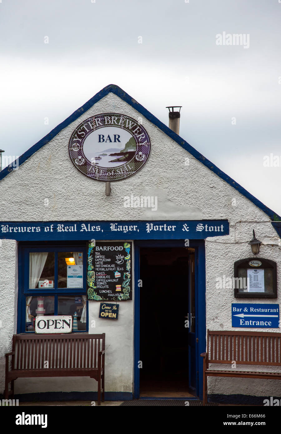 The entrance to the Oyster Brewery Bar, Isle of Seil, Argyle, Scotland. Stock Photo