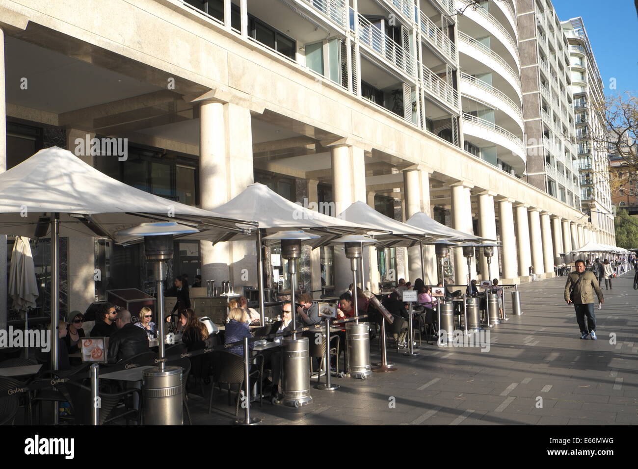 East circular quay in sydney city centre with pavement coffee shops and