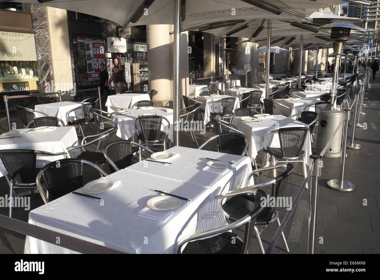 East circular quay in sydney city centre with pavement coffee shops and