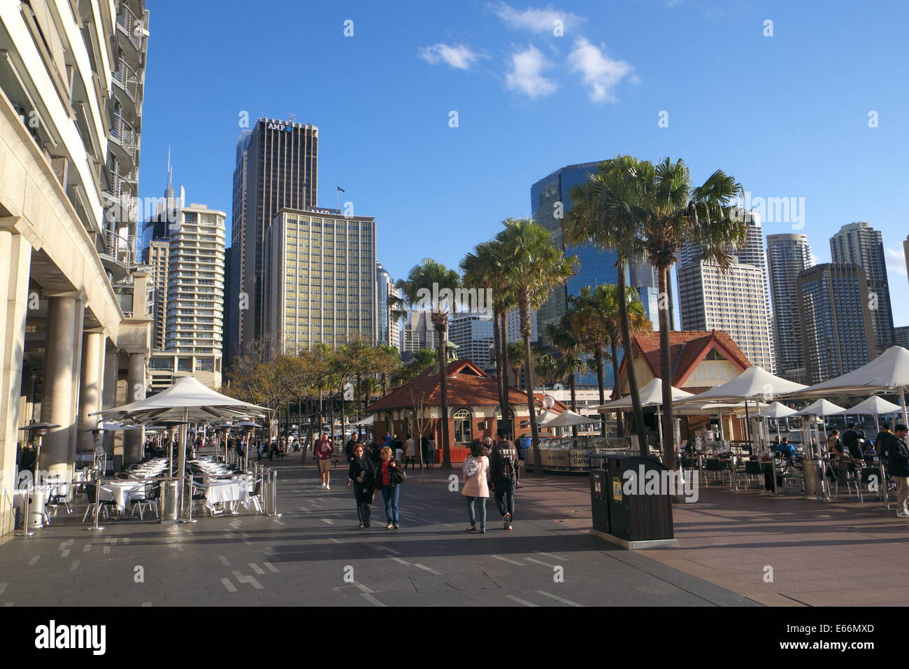 East circular quay in sydney city centre with pavement coffee shops and restaurants Stock Photo