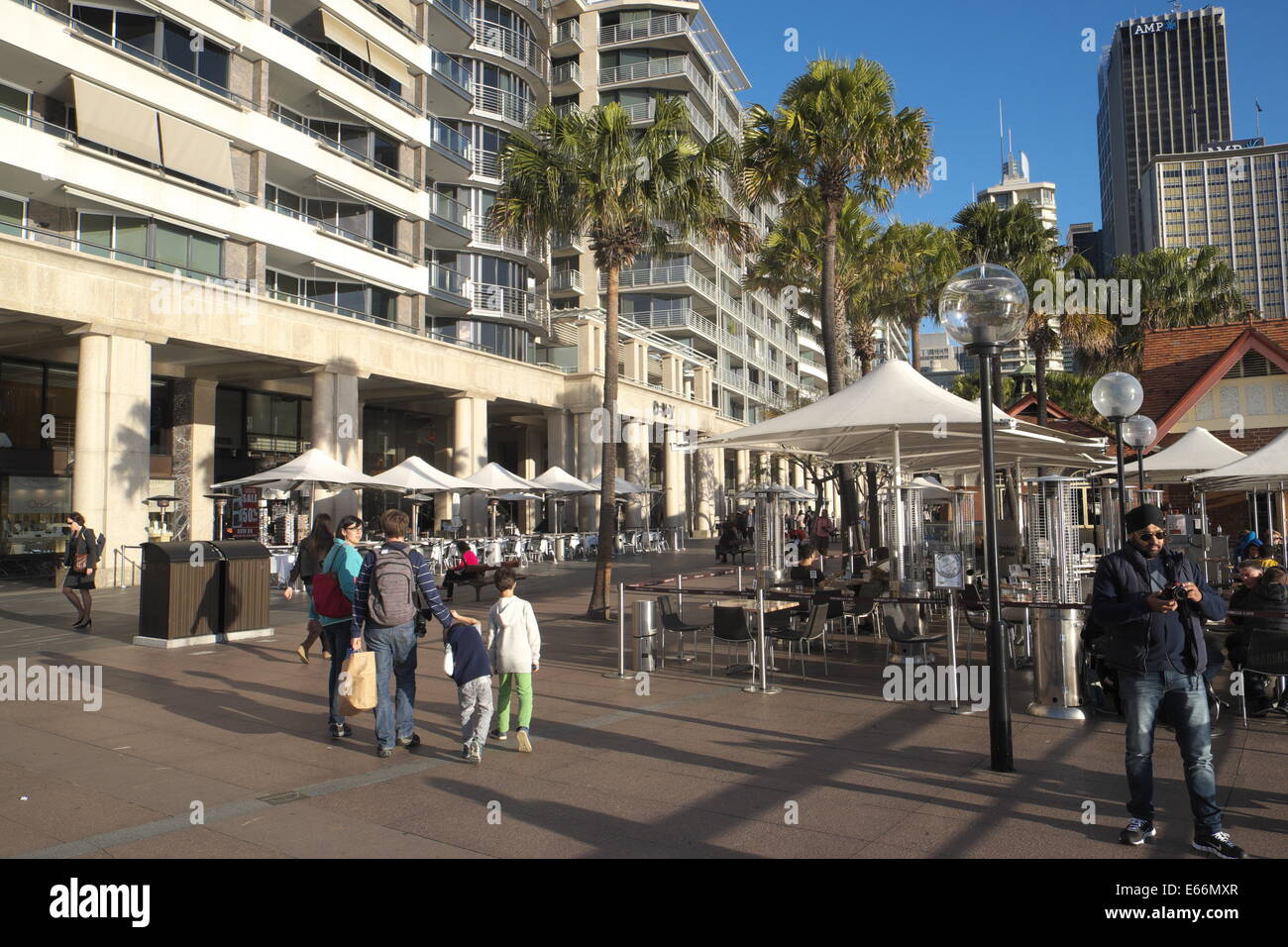 East circular quay in sydney city centre with pavement coffee shops and